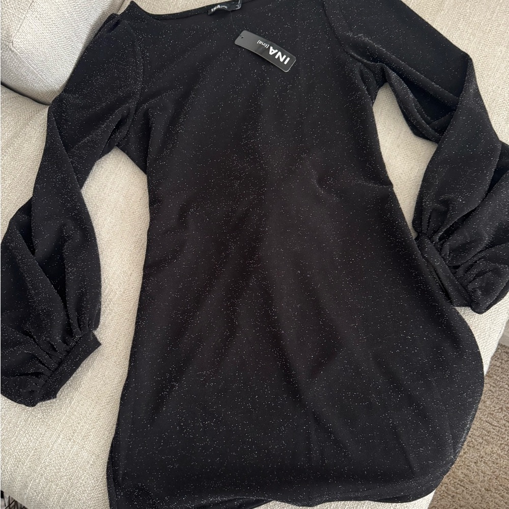 NWT INA Black Sparkle Long Sleeve Dress
